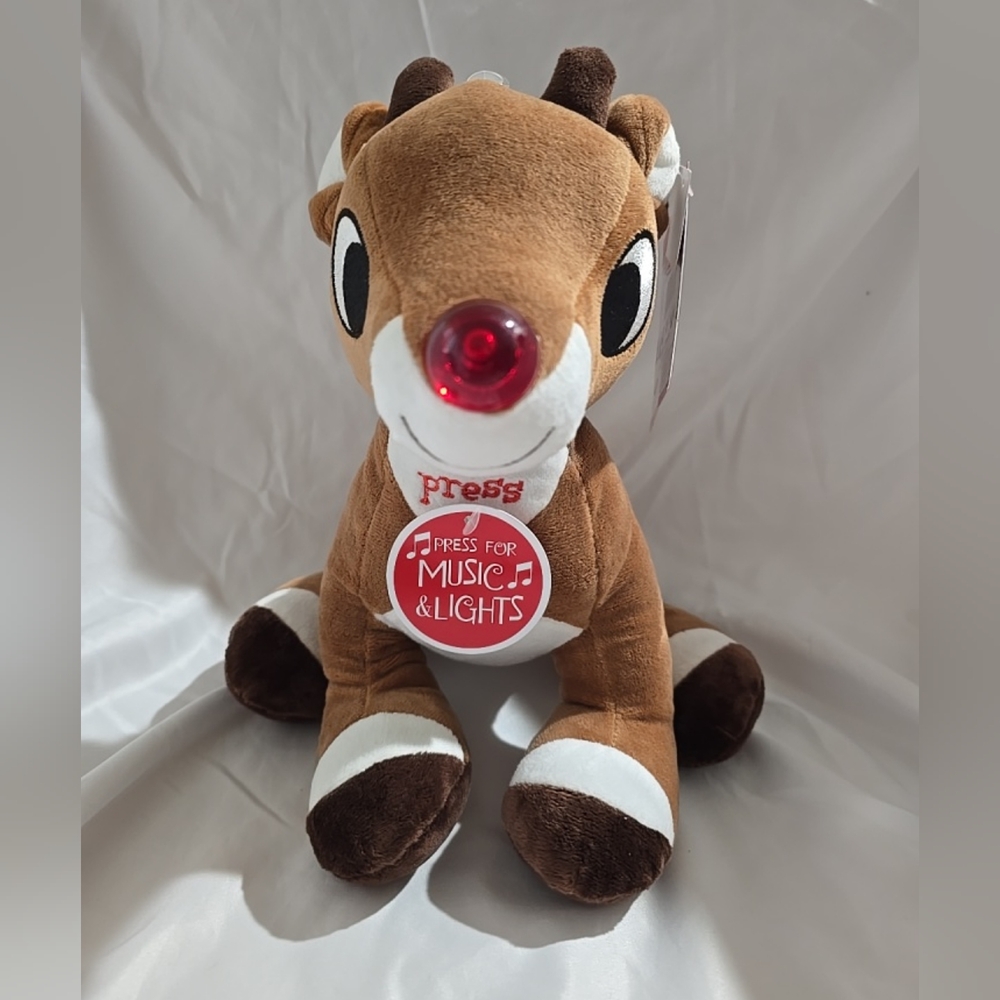 NWT Rudolph The Red Nosed Reindeer Musical Christmas Stuffed Plush Animal 10"